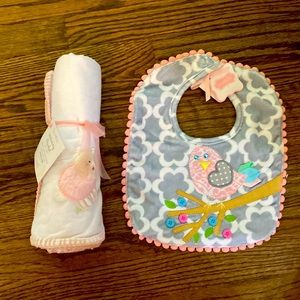 Brand new lamb receiving blanket and Mud pie bib